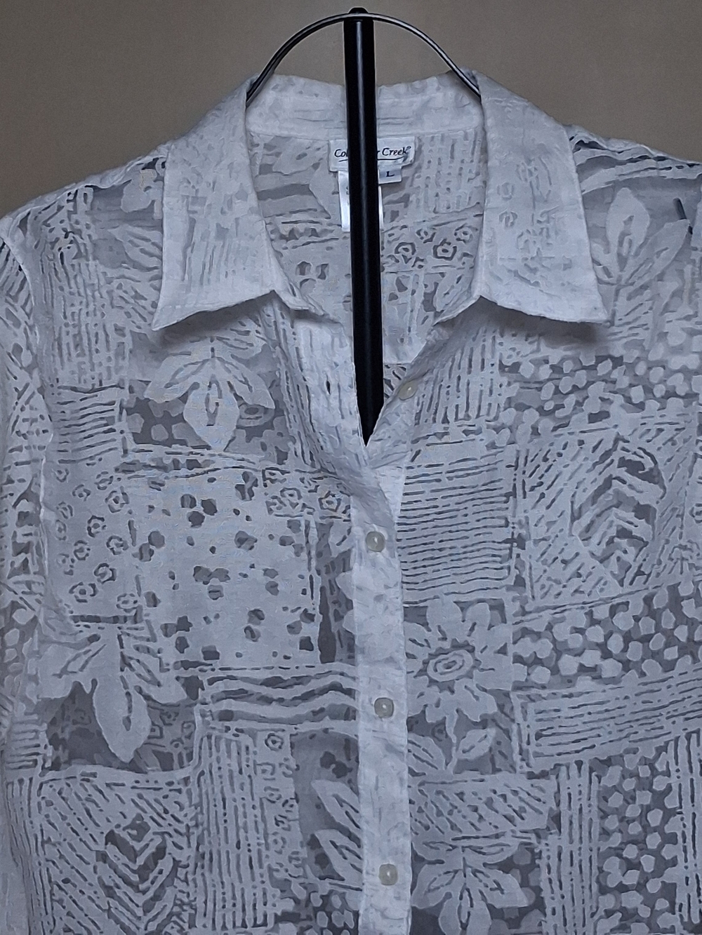 Coldwater Creek Women's Sheer Patxhwork Floral Blouse Top; Size L - Picture 2 of 7